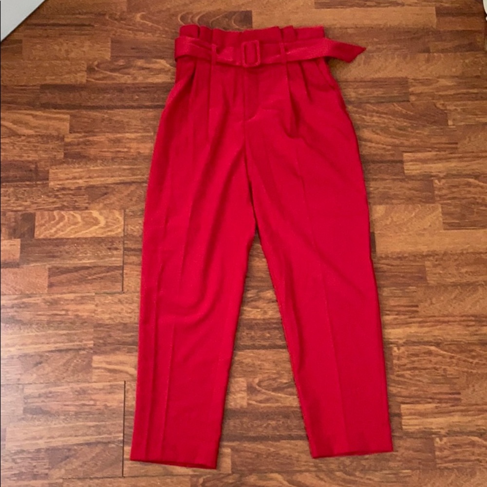 Red High Waisted Business Pants w/Belt H&M